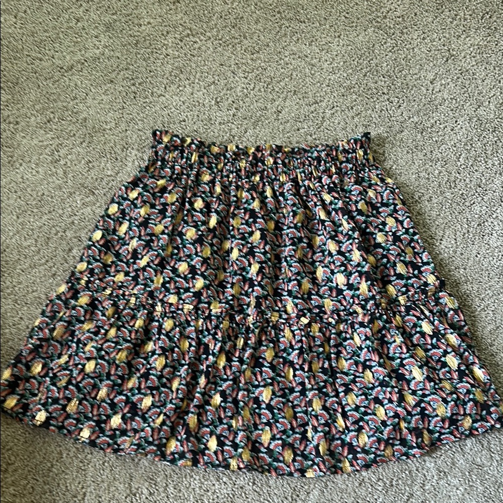 White and Blue Smocked Skater Mini Skirt